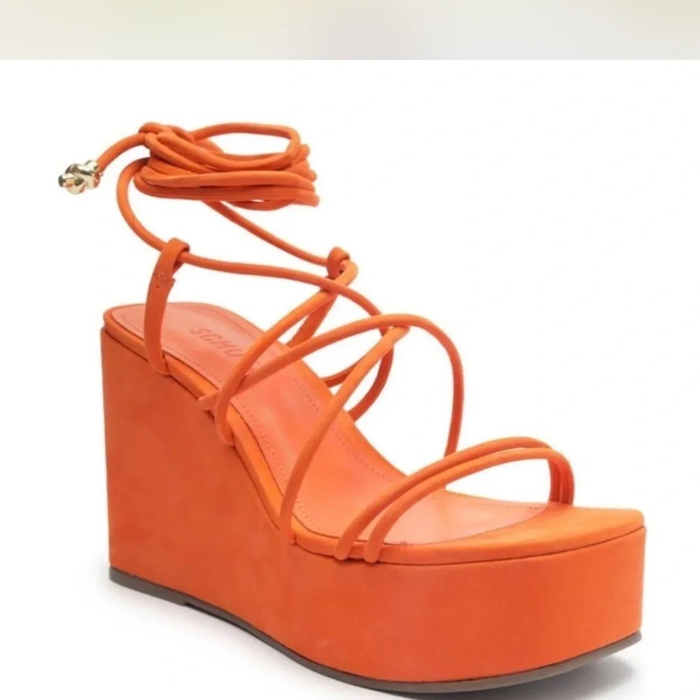 Schutz Magdalena Orange Strappy Wedge Sandals (new) size 8.5